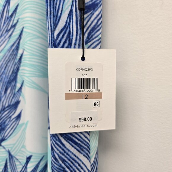 NWT Calvin Klein Palm Leaf Sleeveless Shift Dress Size 12 Lined Turquoise Blue - Picture 5 of 11